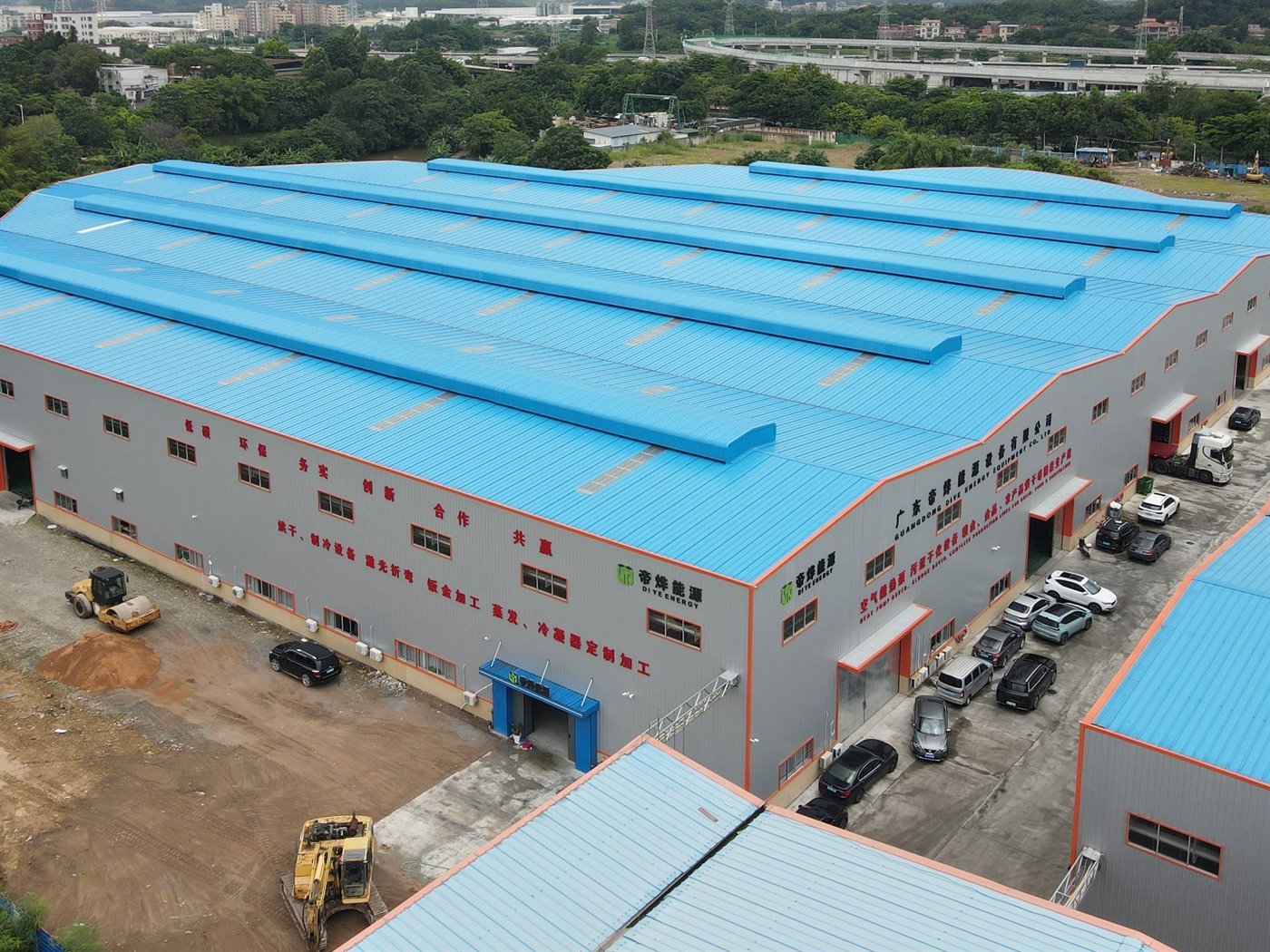 Aerial view of the Guangdong Diye Energy Equipment plant and its loading yard in Shannan Industrial Zone, Foshan