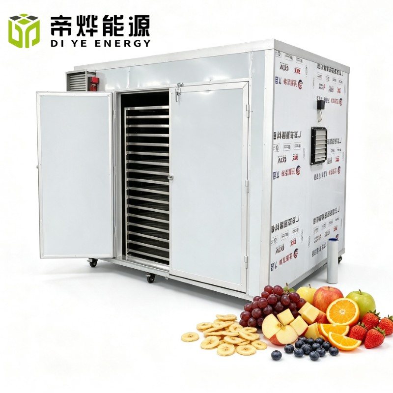 Integrated heat pump drying room, walk-in chamber with racking and two doors